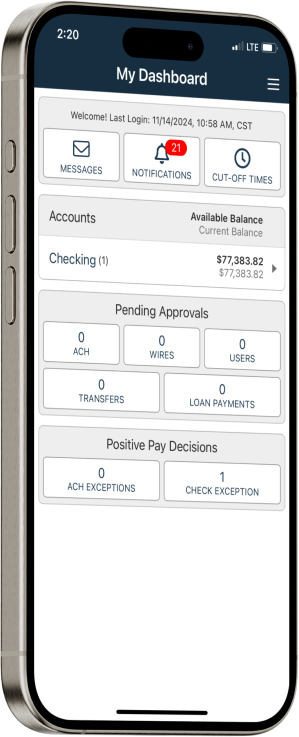 treasury management cell phone